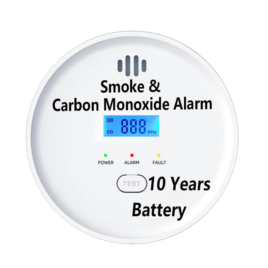 Détecteur de fumée et de monoxyde de carbone avec batterie de secours, alarme combinée fumée et CO, 