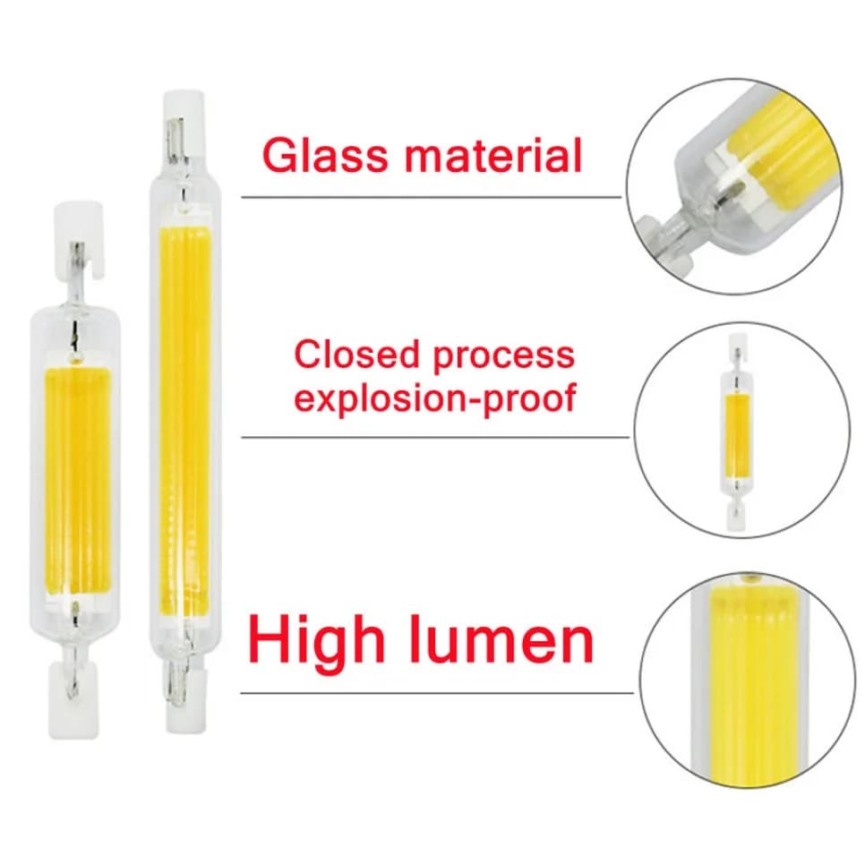 Ampoule LED R7S COB, 78MM 118MM 189MM AC110V 220V 230V 240V, remplacement de lampe halogène J78 J118