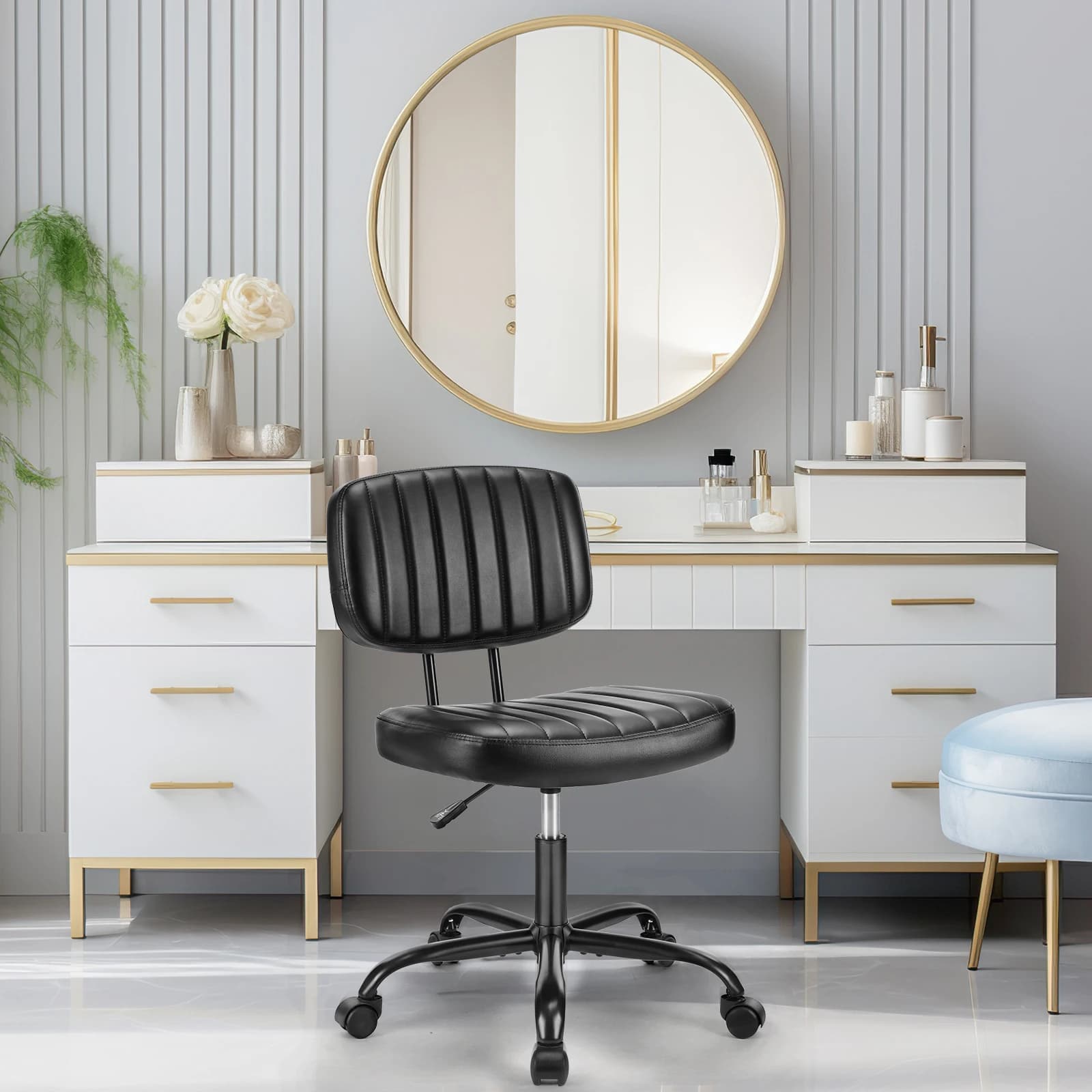 JHK – chaise de bureau sans accoudoirs, Support lombaire arrière, hauteur réglable, chaise d'ordinat