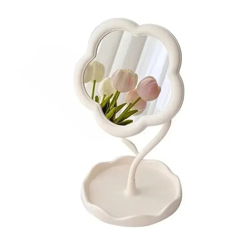 Miroir de bureau floral – Miroir de table rond créatif pour chambre à coucher, dortoir, décoration d