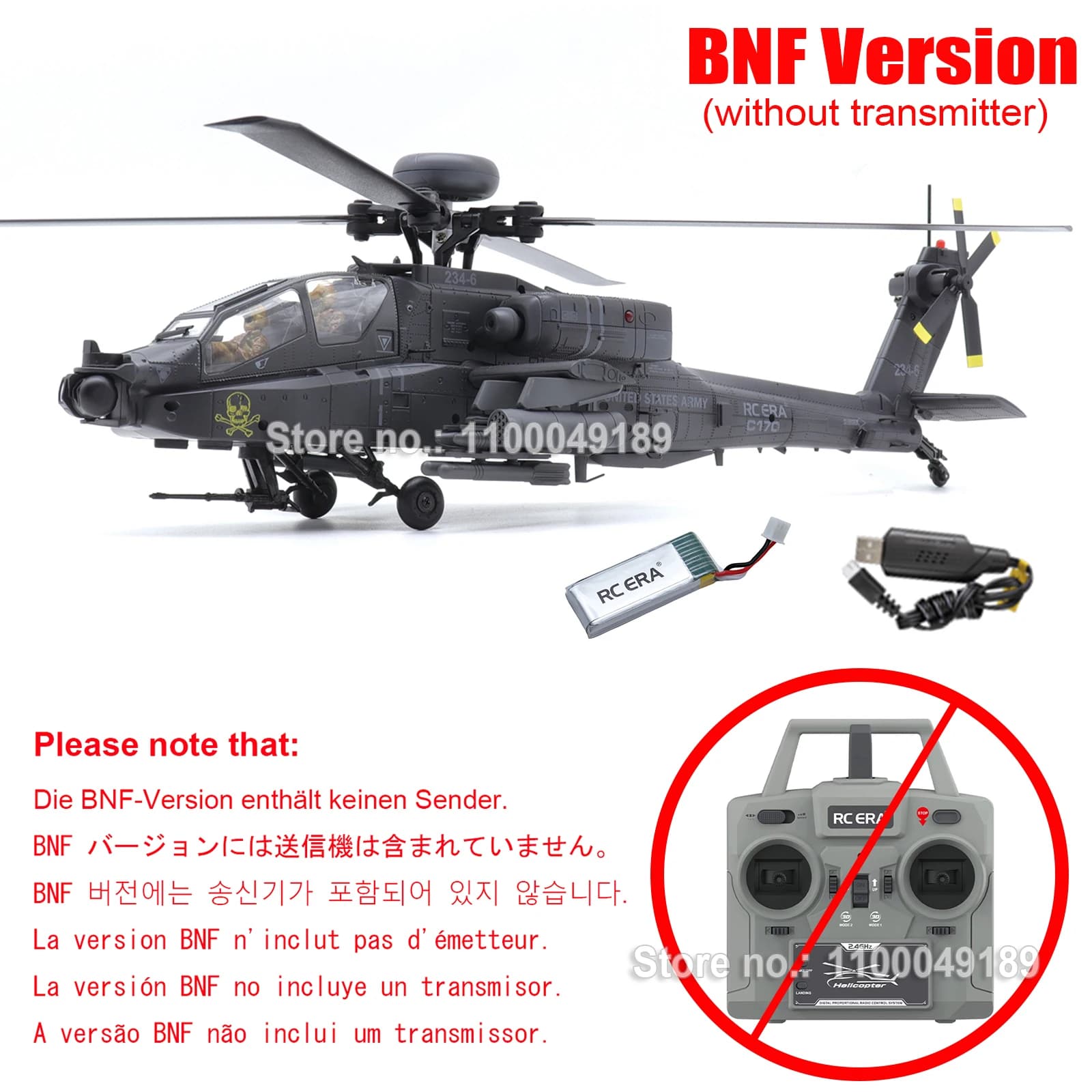 Hélicoptère RC ERA C170 AH-64 Apache 6CH Brushless à stabilisation automatique avec 2 figurines de p