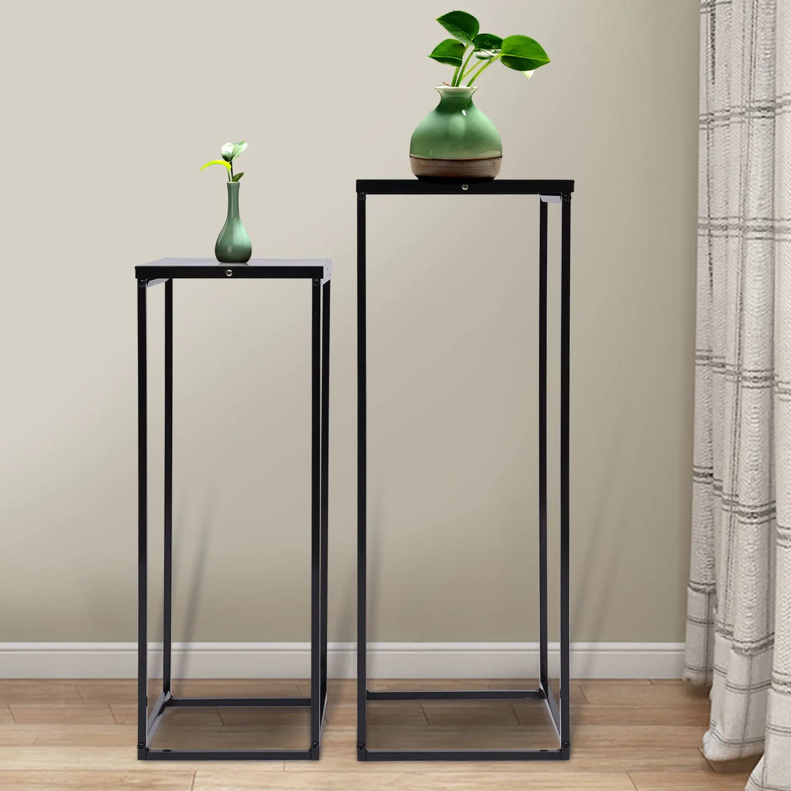 Support pour plantes noir, 2 pièces, carré en métal, support Durable pour fleurs, Patio, jardin, déc