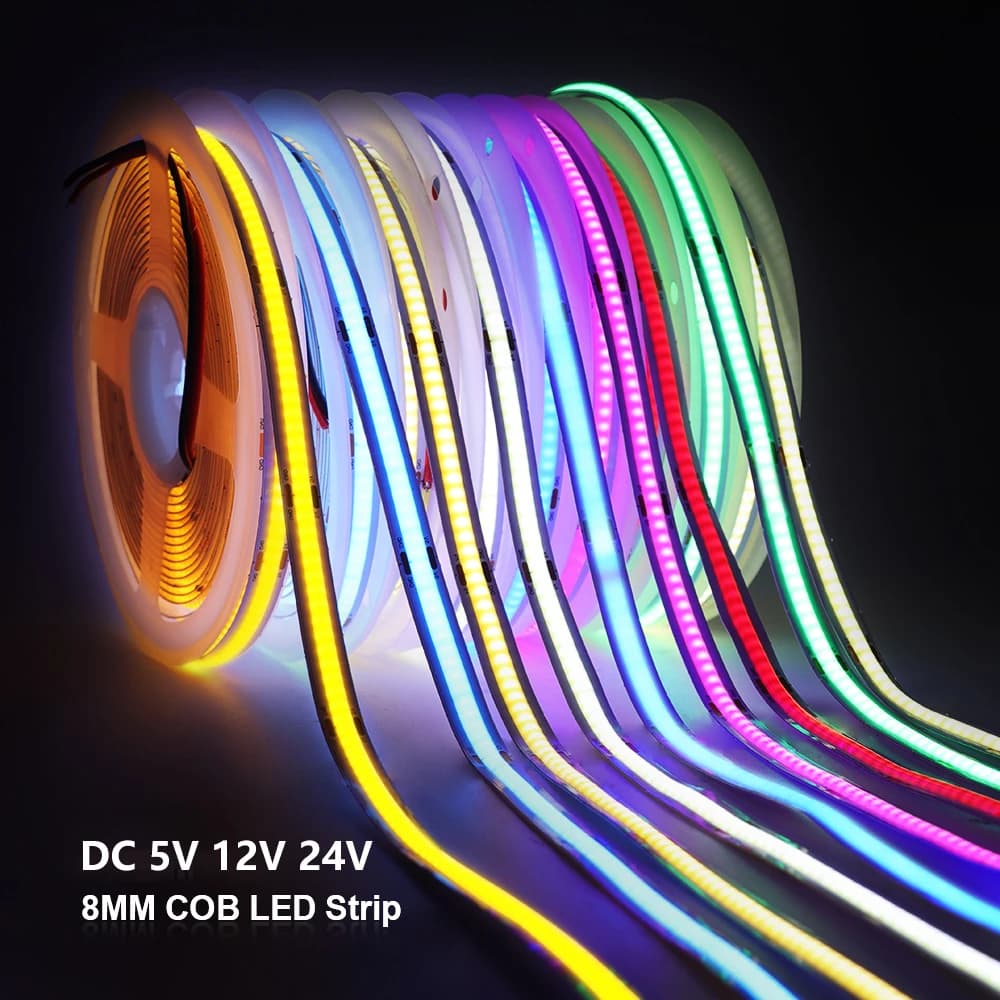 Bande lumineuse LED COB 5V 12V 24V, 320 diodes/m, haute densité RA90, Flexible, barre lumineuse, rub