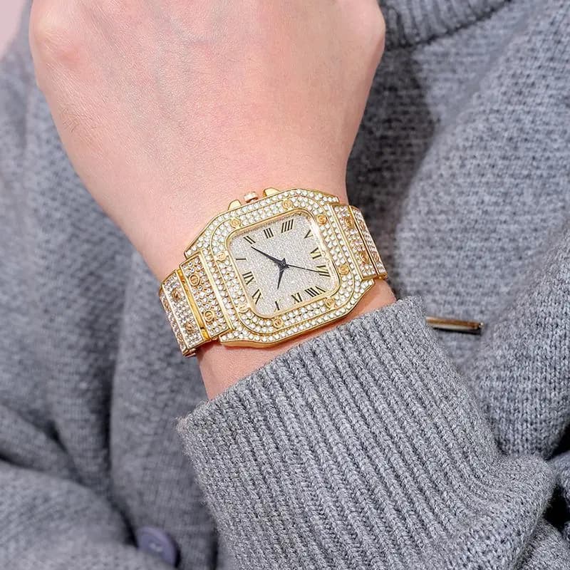 Montres pour hommes de luxe de marque bracelet en alliage élégant Hip Hop diamant or Date Montre à Q