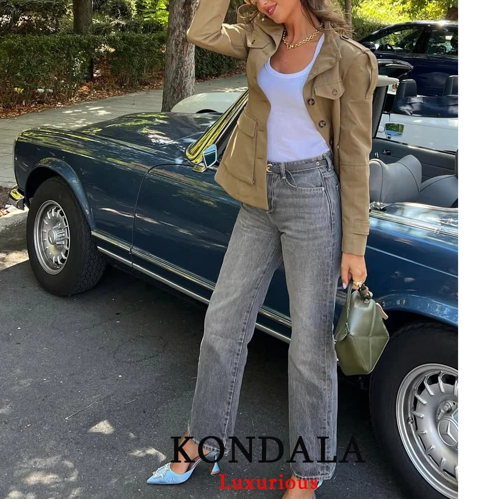 KONDALA bureau dame Trench vestes femmes à manches longues boutons poches Chic kaki manteaux mode 20