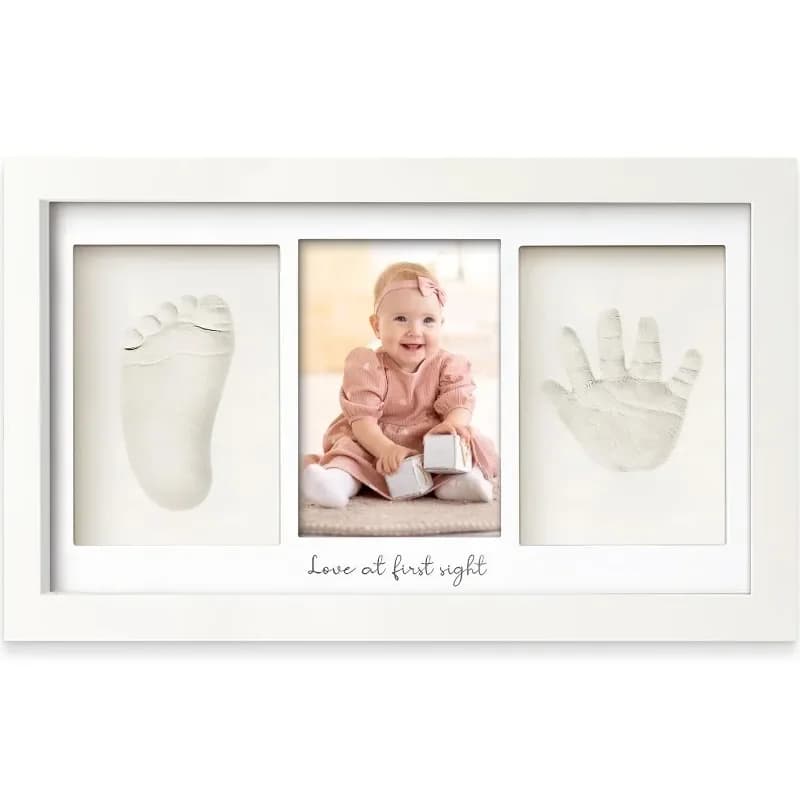 Kit d'argile pour empreintes de mains de bébé, cadre photo souvenir pour nouveau-né avec vitrine pou