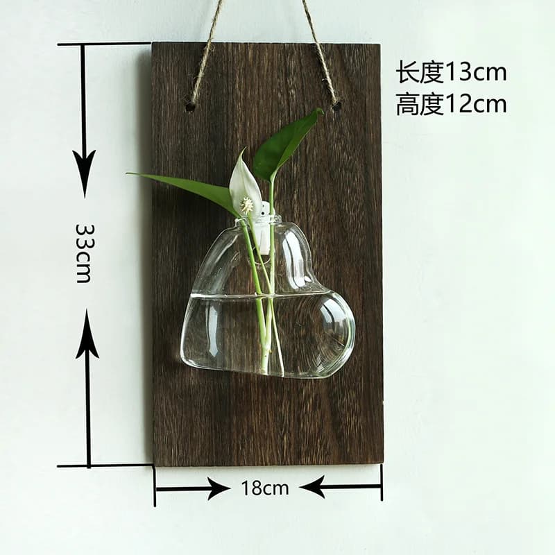 Vases muraux en verre et bois, Vase suspendu en bois d'intérieur, décoration murale pour salle de ba