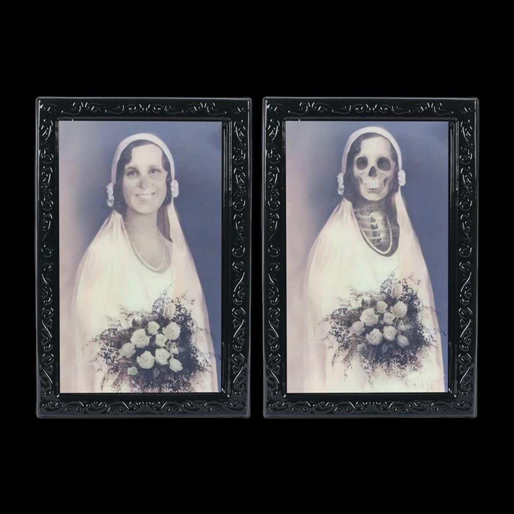 38x25cm Halloween 3D Changement D'expression de Visage Mobile Fantôme Portrait Photo Cadre Horreur F