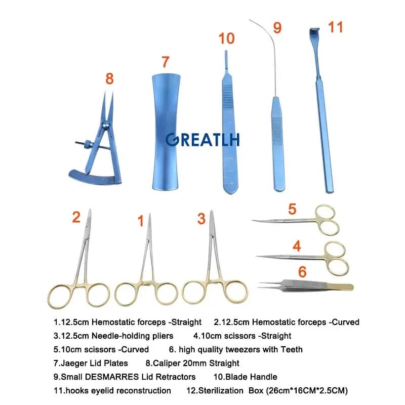 Ensemble de ciseaux à Double paupière, porte-aiguille ophtalmique, pince hémostatique, Instrument co