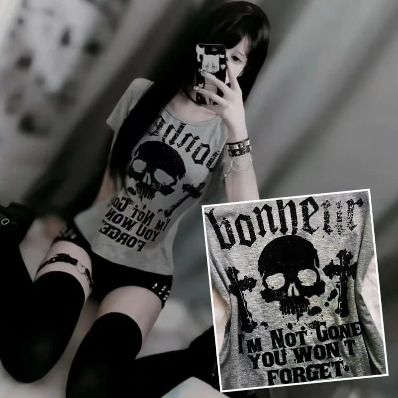 Y2K femmes vêtements Vintage T-shirts squelette lettre imprimer femme vêtements américain rétro Punk