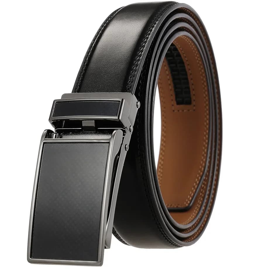 Ceinture à cliquet formelle en cuir de vachette véritable pour hommes, cuir d'affaires, métal de hau