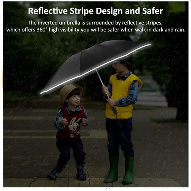 Parapluie pliant inversé entièrement automatique pour hommes et femmes, avec bande réfléchissante co