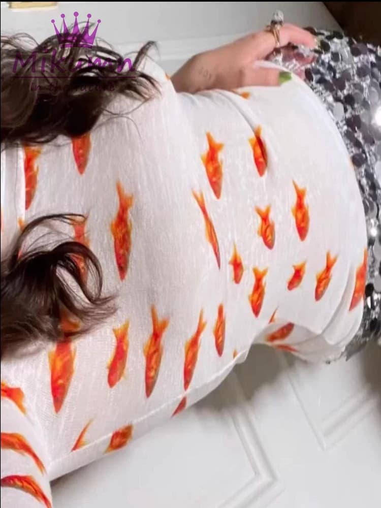Mikumn-T-shirt Slim à manches longues pour femmes, imprimé poisson rouge, col slash, mode coréenne, 