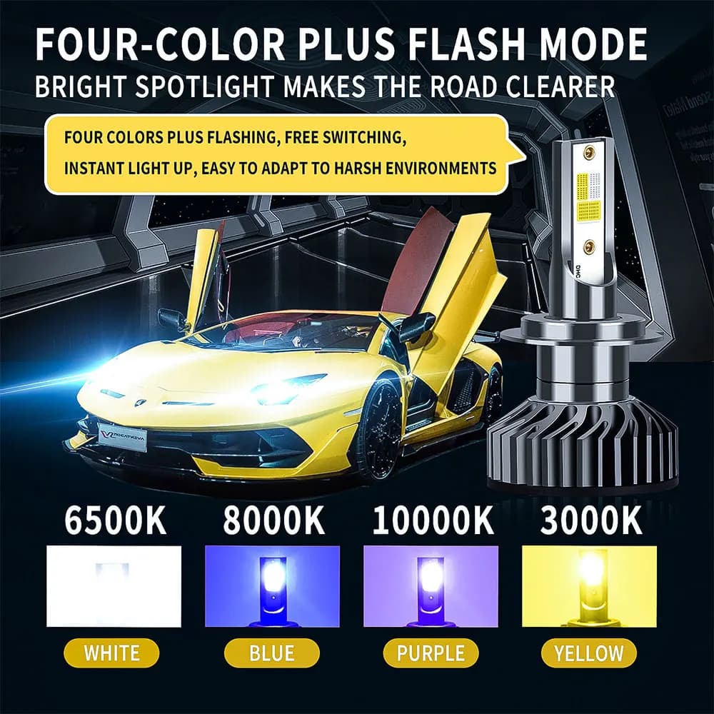 Infitary 4 couleurs et Flash LED phares de voiture Auto H7 H4 H1 H3 H8 H9 H11 9005 9006 clignotant 3
