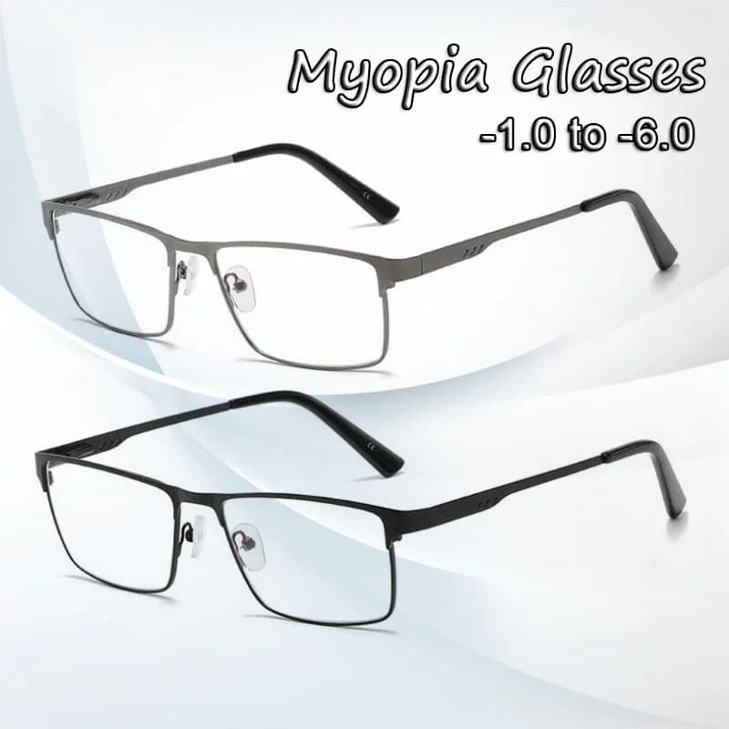 Lunettes de myopie à grande monture carrée en métal pour hommes, jambe de printemps, pour personnes 