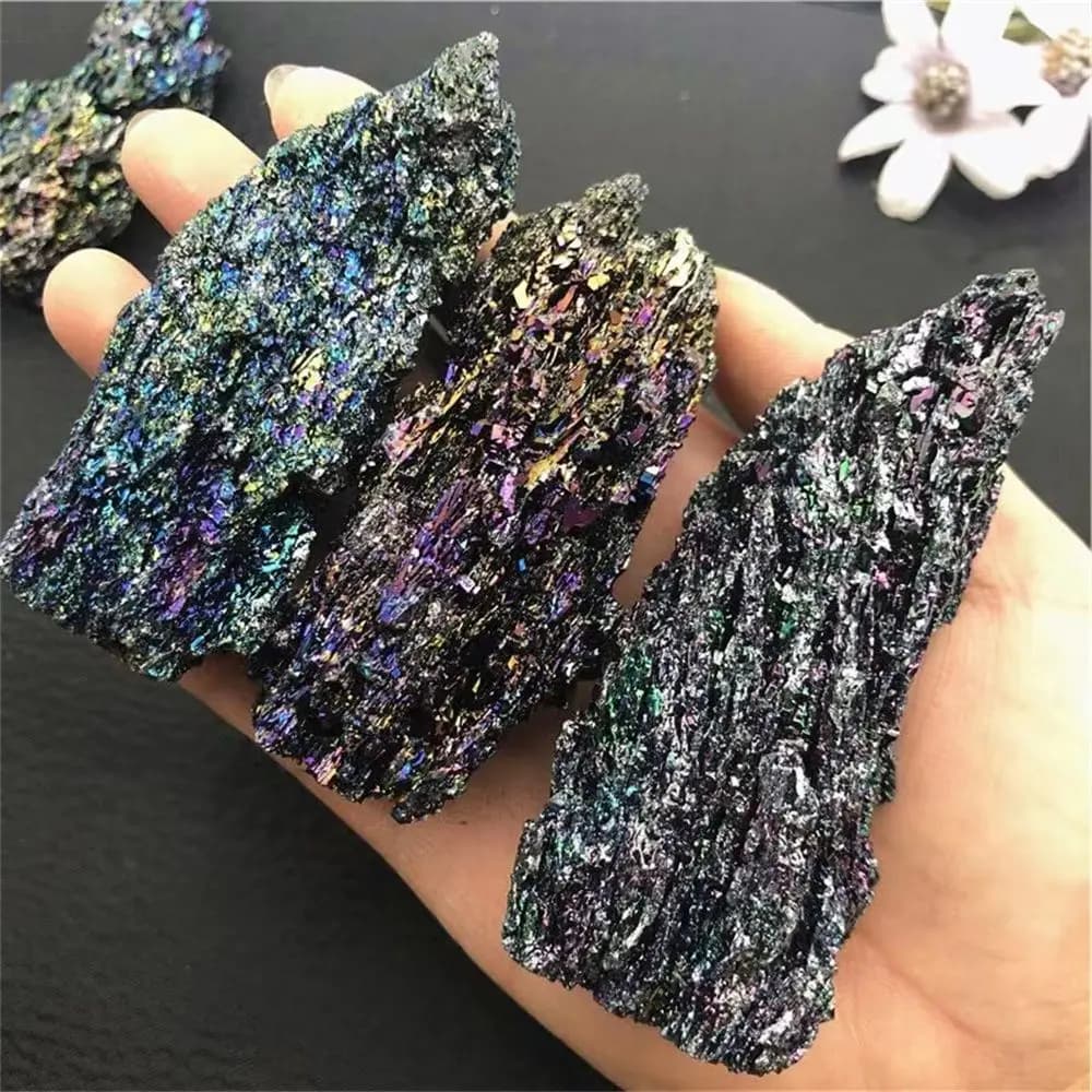 Spécimen de pierre naturelle de carborundum coloré, carbure de silicium, cristal de Quartz noir, éch