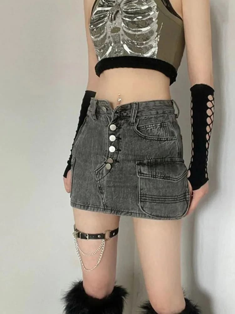 Punk Aesthetic Cyber Retro X-Ray Modules for Women, Rib Print, FibroArmyGreen Crop Top, Designer Clo