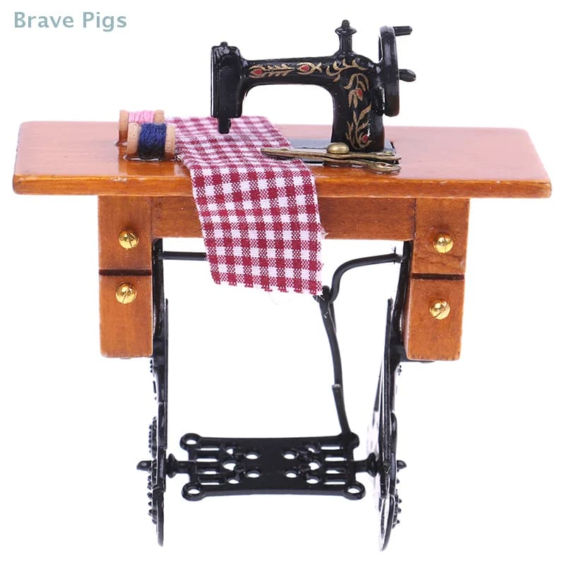 Meubles miniatures de maison de courses, mini machine à coudre, décor de gril de table