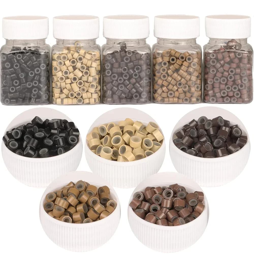 500 pièces Extensions de cheveux Micro anneaux liens perles, 5mm perles doublées de Silicone pour Ex