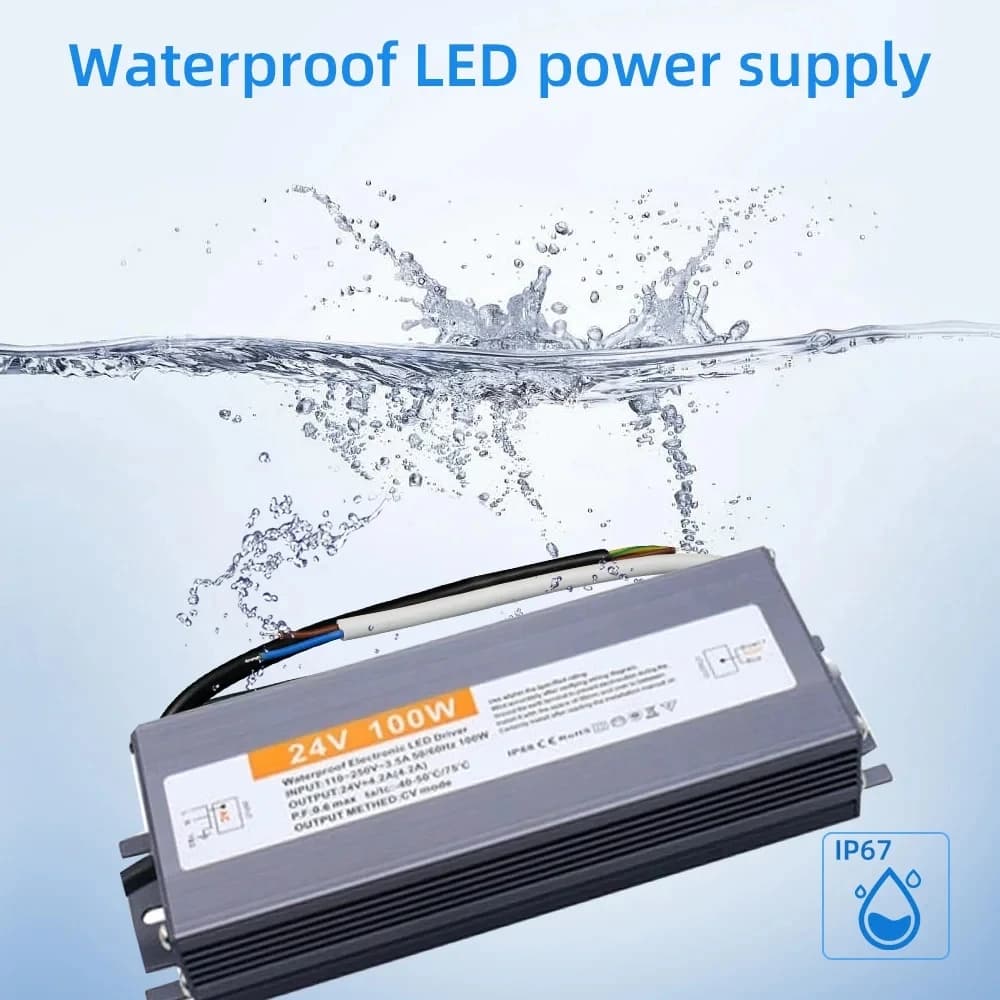 Transformateur d'éclairage étanche IP67, AC110V ~ 220V à DC 12V 24V, pilote LED 10W 20W 50W 100W 400