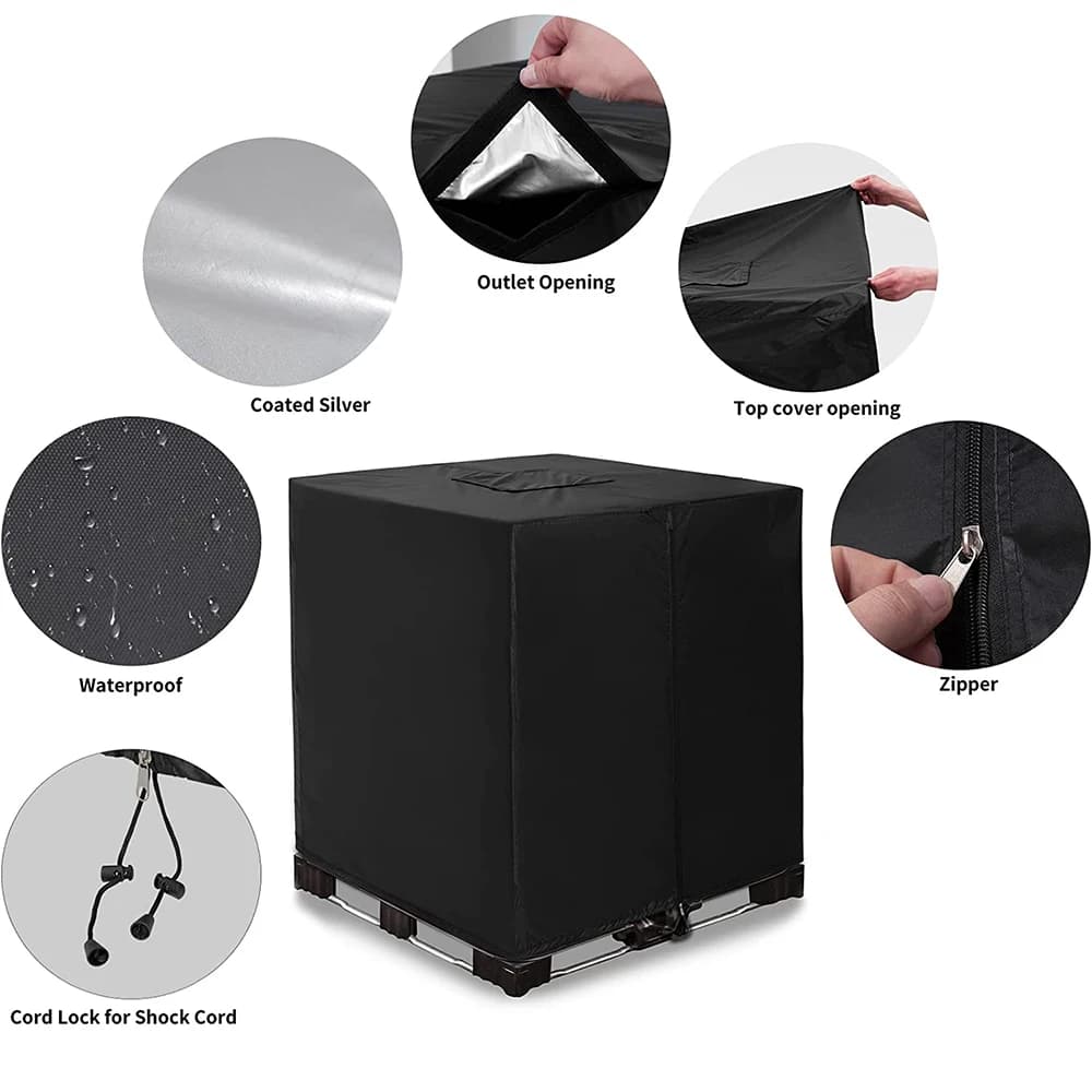Housse fourre-tout IBC à fermeture éclair 210D, matériau en tissu oxford noir et vert pour réservoir