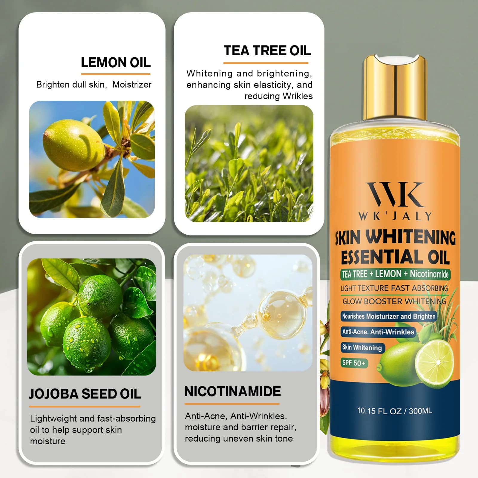 WK JALY Série d'huiles corporelles essentielles blanchissantes, peau propre, hydratante, nourrissant