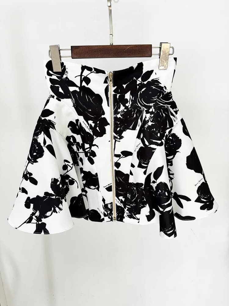 HIGH STREET Nouveauté 2026 Mini-jupe florale imprimée pour femme, style défilé de créateur, avec bou