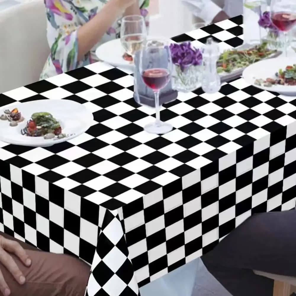 Nappe Jetable à Carreaux Noir et Blanc, 137x274cm, pour ixF1, Course, Imperméable et Anti-taches