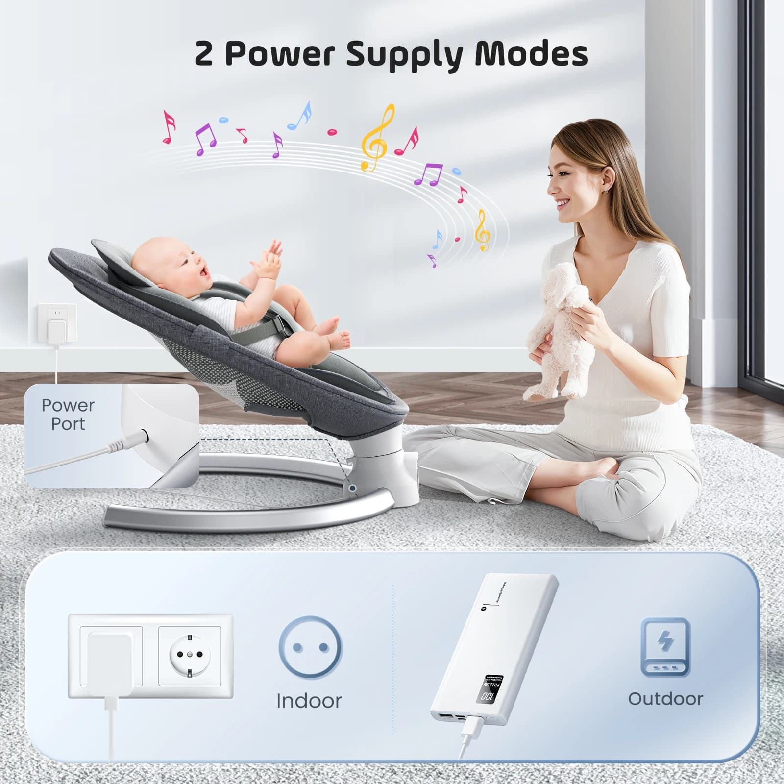 Chaise vide-bébé Bluetooth, agitateur électrique pour bébé, lave-vaisselle à 5 points, avec 5 vitess
