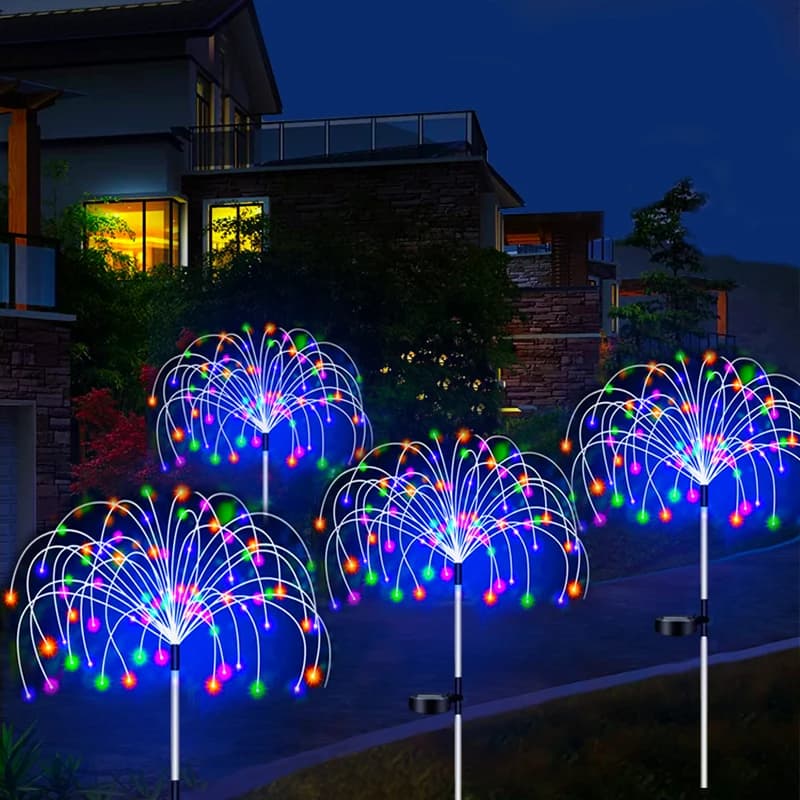 Solaire LED voie lumières extérieur étanche jardin décor feu d'artifice fée solaire pelouse lampe po