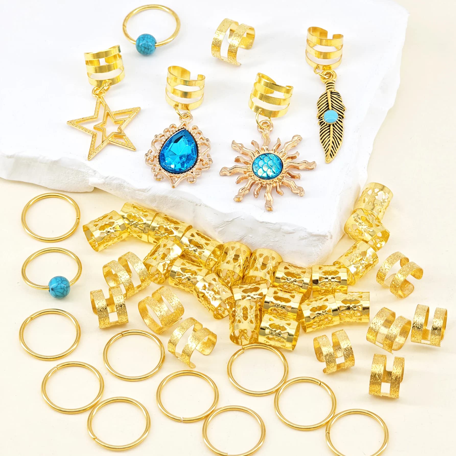 46 pièces pendentif Turquoise Dreadlock tresse cheveux perle anneaux de cheveux Style Hippie accesso