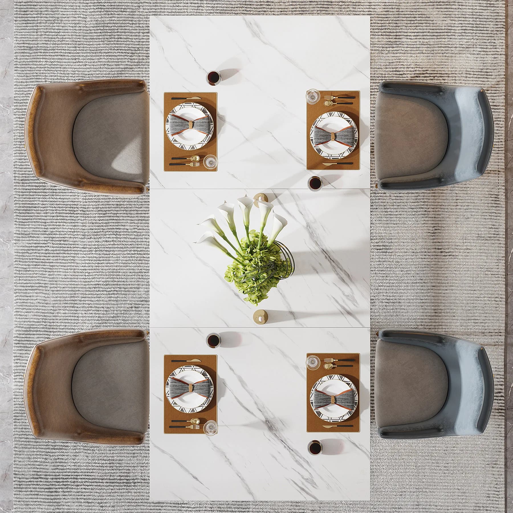Tribesigns-Table à Manger Rectangulaire, Table de Cuisine Moderne avec Plateau en Faux Marbre, Table