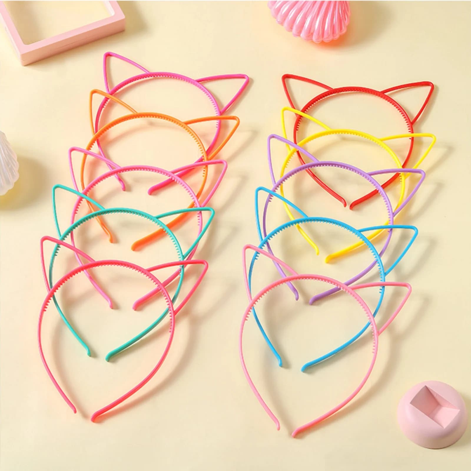 12 pièces en plastique, oreilles de chat, bandeau pour enfants, mignon, chaton, extérieur, bandeau, 