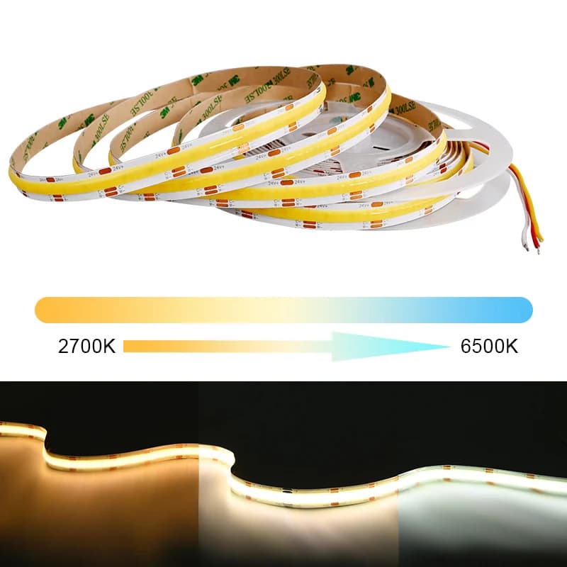 Bande lumineuse LED COB CCT, 608 LED s/m, haute densité, Flexible, variable, 2700K à 6500K, éclairag