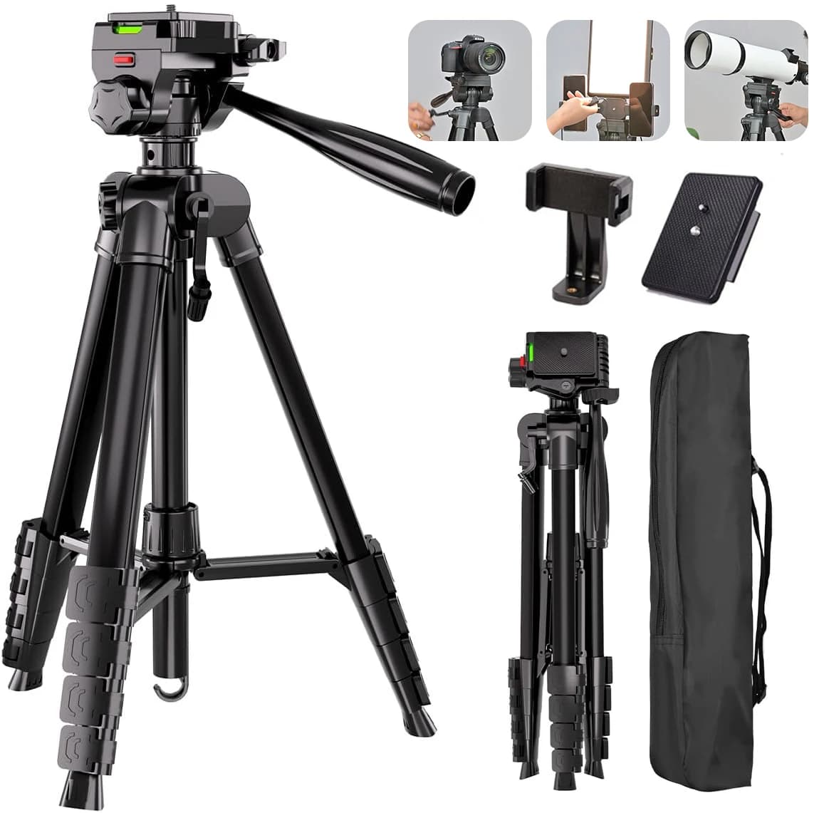 Trépied d'appareil photo, trépied d'appareil photo DSLR 74" avec 1 plaque QR pour Sony/Nikon/Canon, 