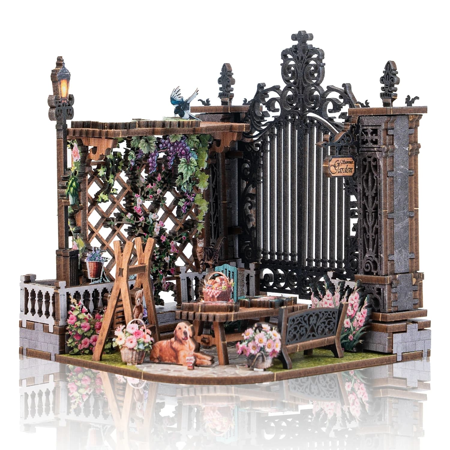 Kit de maison de poupée miniature manoir européen DIY, modèle de puzzle 3D en bois rétro Jardin d'ét