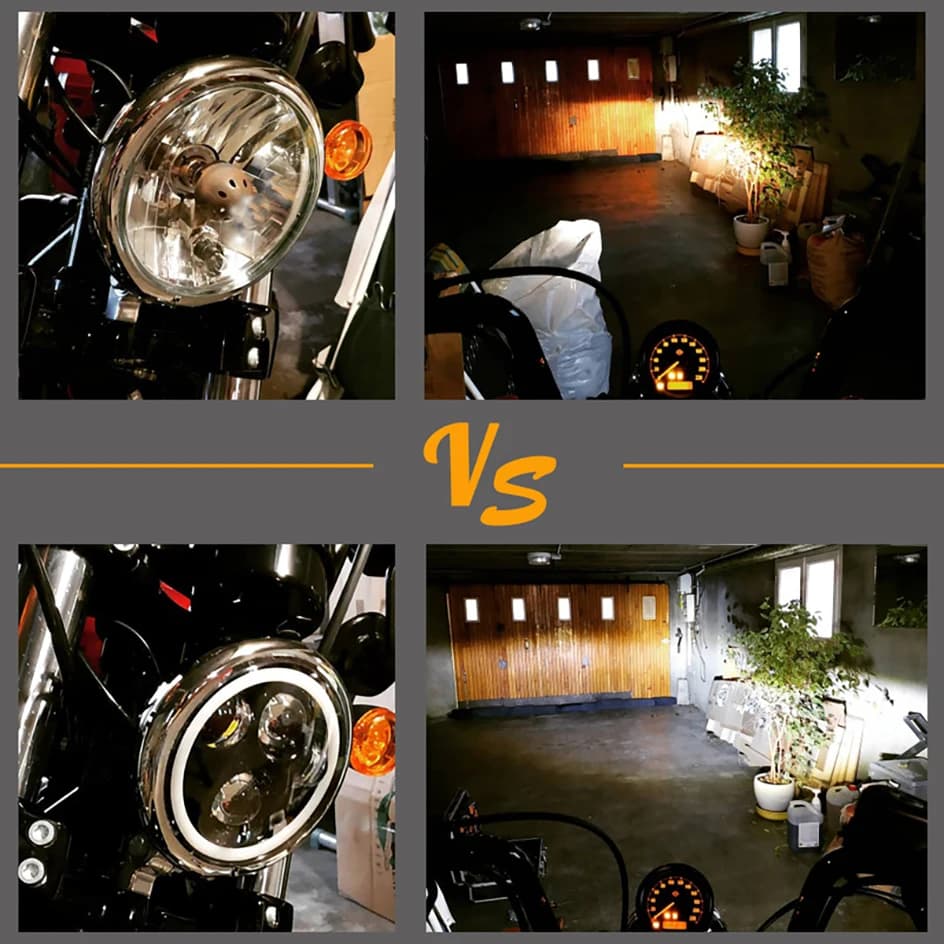Phare 5.75 pouces noir Halo Angel Eyes LED pour Harley Sportster 1200 883 Street Softail Dyna 5-3/4 
