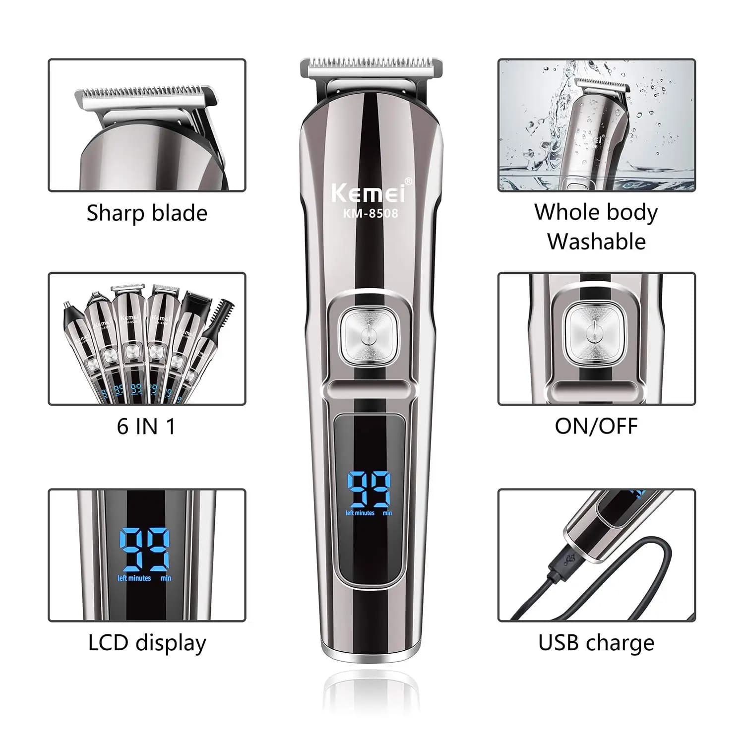 Original kemei tout en un tondeuse à cheveux pour hommes visage barbe kit de toilettage tondeuse à c