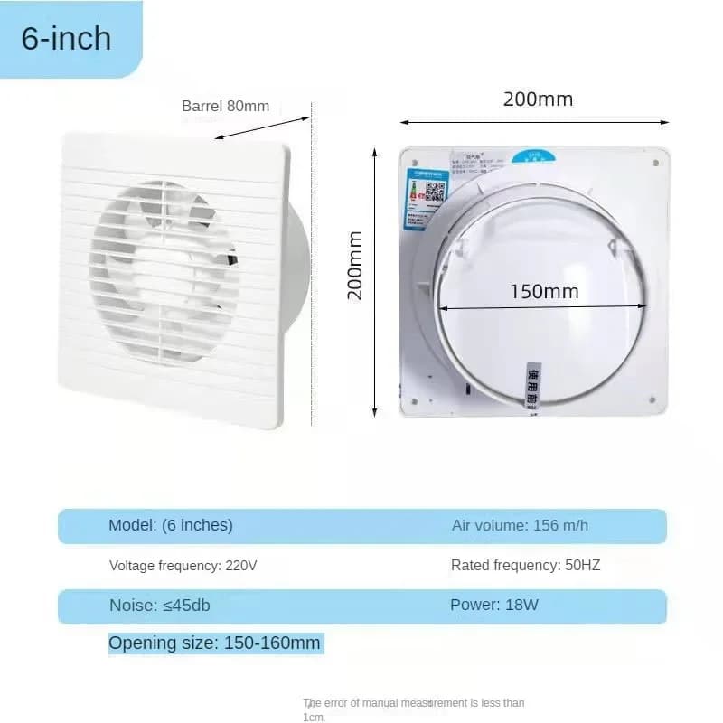 4 "6" 8 "ventilateur d'échappement électrique toilette puissant extracteur muet ménage mur cuisine I