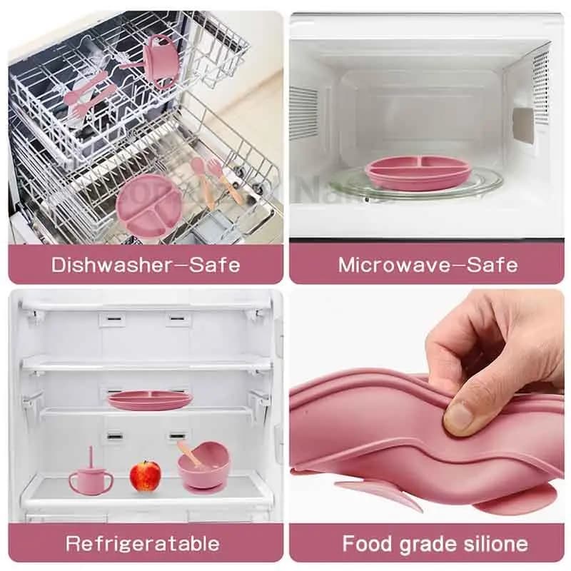 Vaisselle en Silicone pour enfants, ensembles d'alimentation pour bébé, bol à ventouse, assiette à m