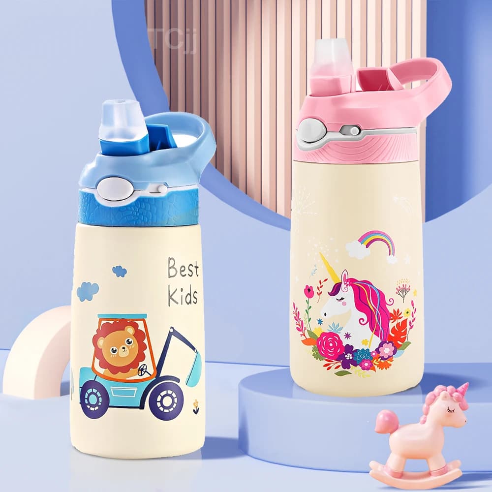 Bouteille d'eau thermique en acier inoxydable pour enfants, tasse thermos de dessin animé mignon ave