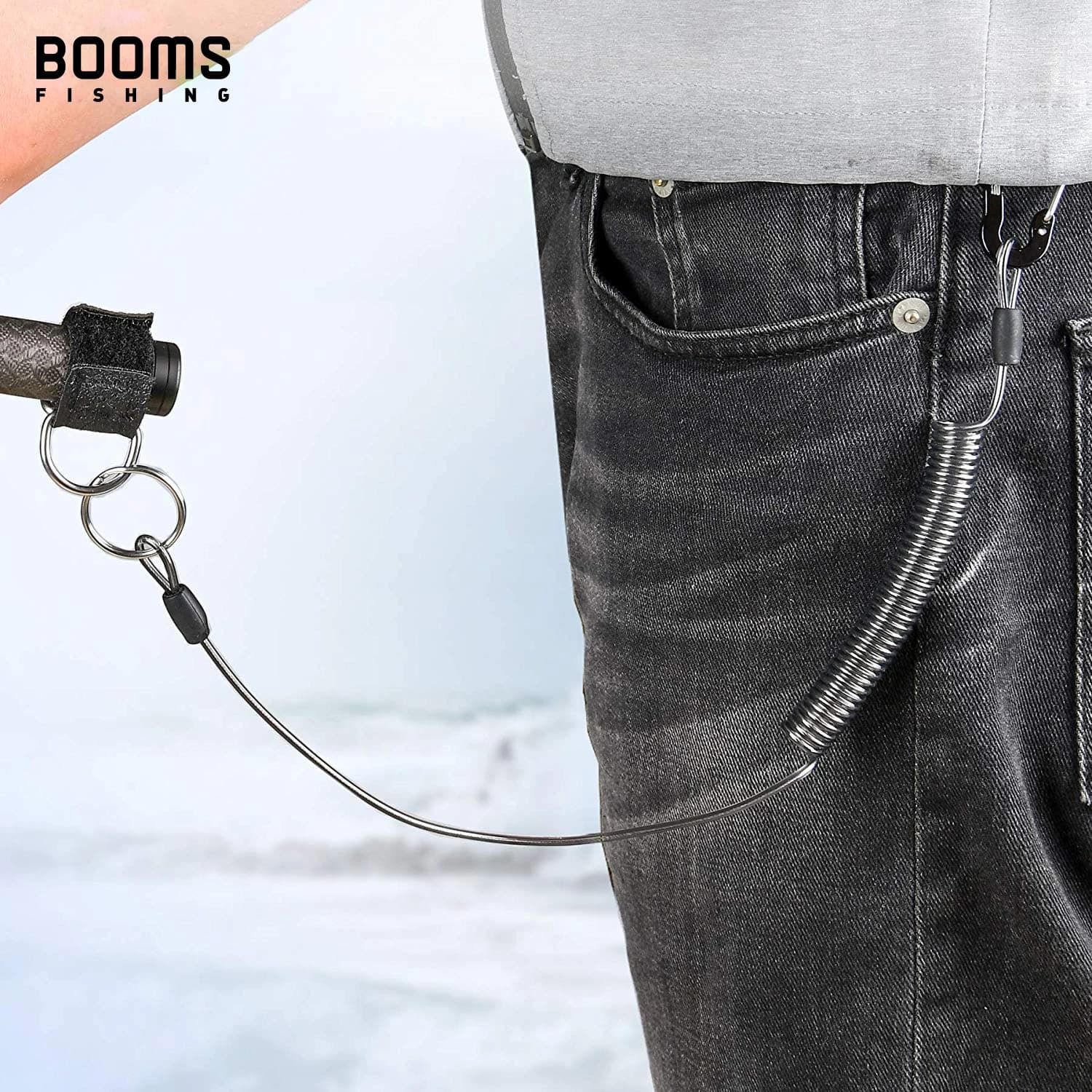 Booms Fishing T01 2M lanières enroulées mousqueton avec sangles de canne pour canne à pêche et filet