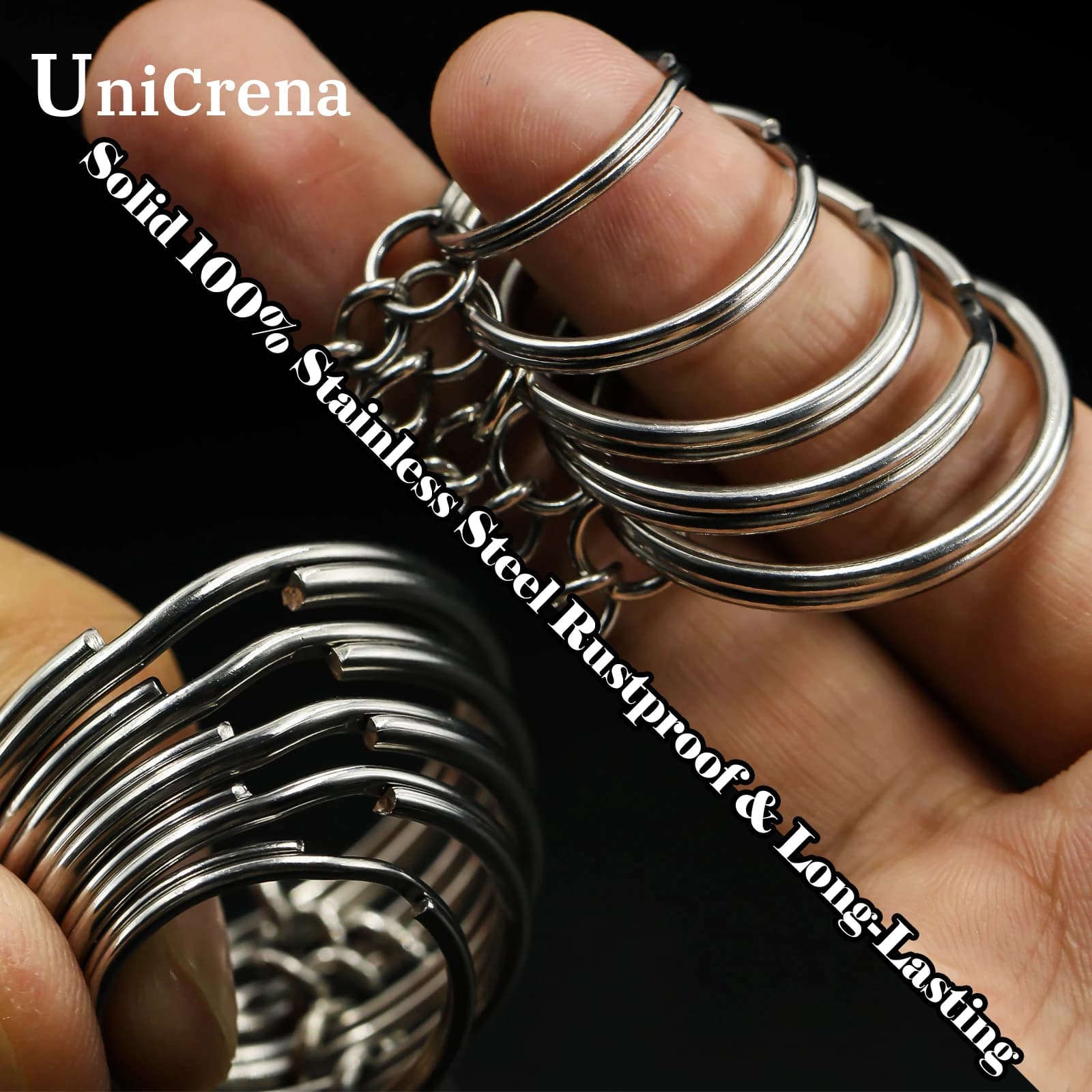 Unicrena Anneau à Bascule Acier Inoxydable avec Chaîne et Anneaux - Porte-Clés pour DIY, Création de