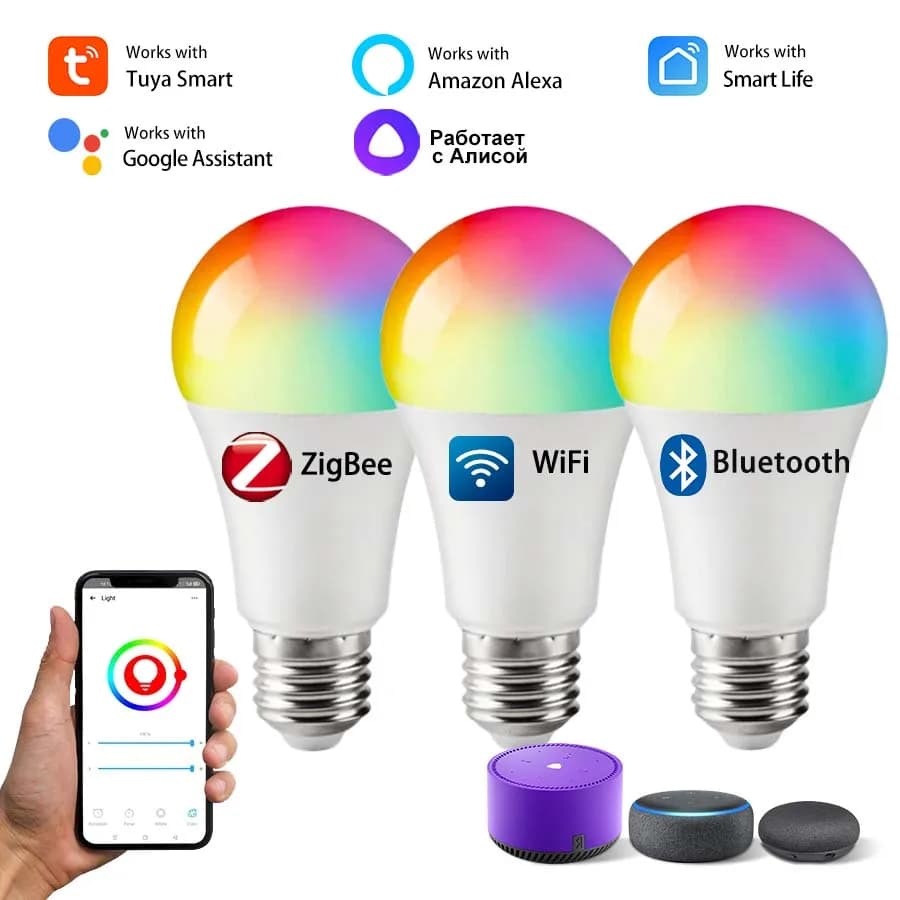 Tuya – ampoule Led intelligente, Wifi, Zigbee, Bluetooth, E27, vie intelligente, Alexa, Assistant Go