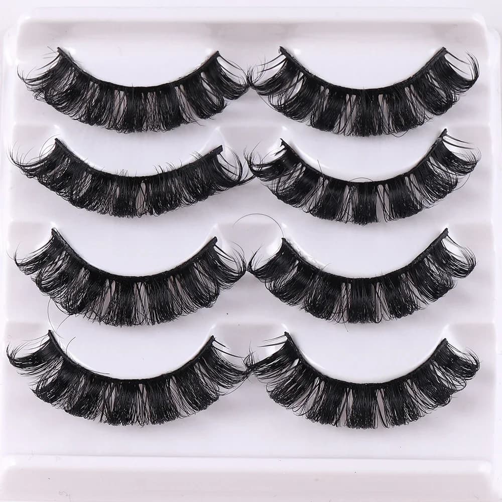 4 paires de cils à bande russe cils de vison moelleux faux cils 3D cils de Volume russe faux cils