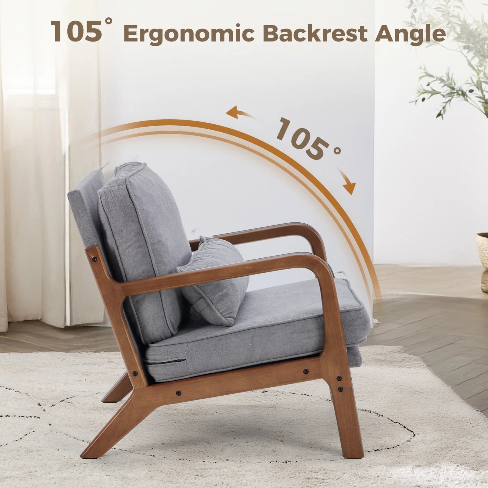 JHK chaise moderne du milieu du siècle chaise d'appoint avec accoudoirs et coussin de taille chaises