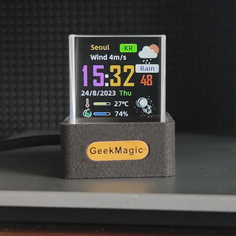 GeekMagic GIFTV – décoration de bureau holographique en cristal, Station météo intelligente, horloge