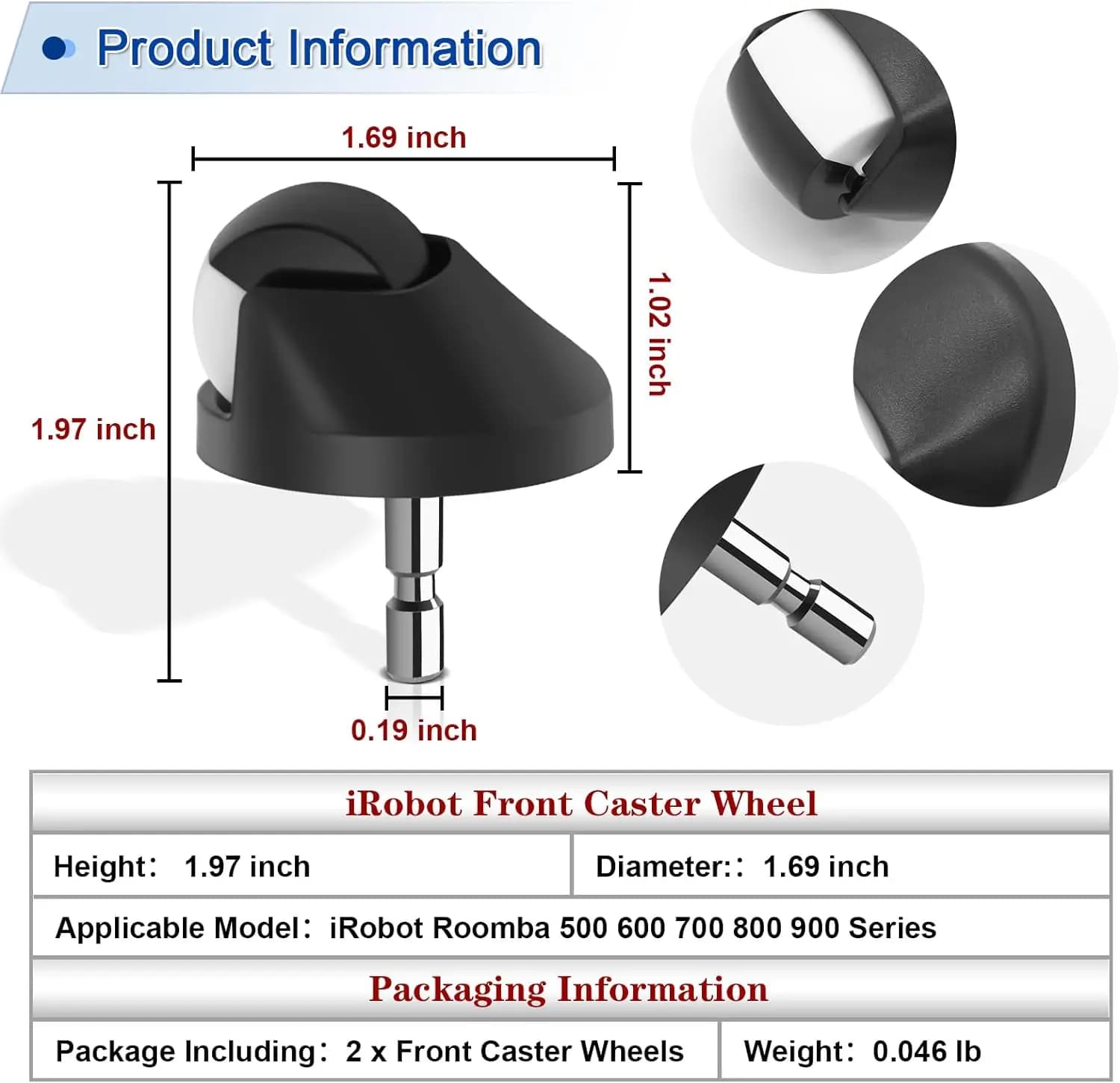 Assemblage de roulette de roue avant de remplacement pour tous les aspirateurs robots iRobot Roomba,