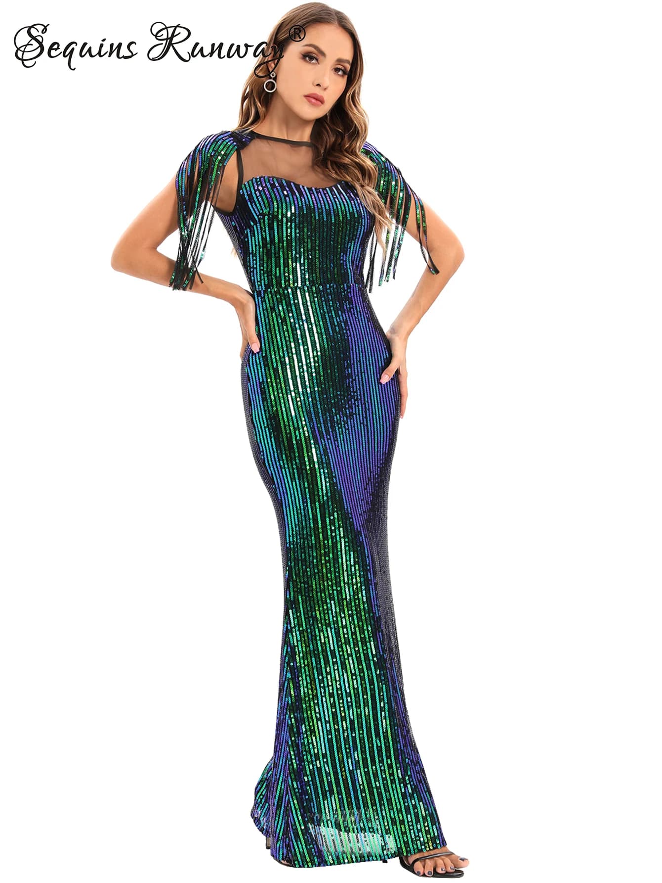 Robe d'été sexy transparente moulante à paillettes pour femmes 2026, robe maxi élégante pour fête d'