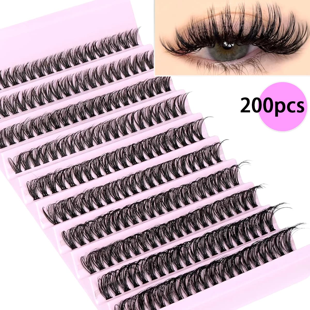 Lot de 200 pièces d'extensions de cils individuels, 8 à 16mm, look naturel, moelleux, réutilisables,